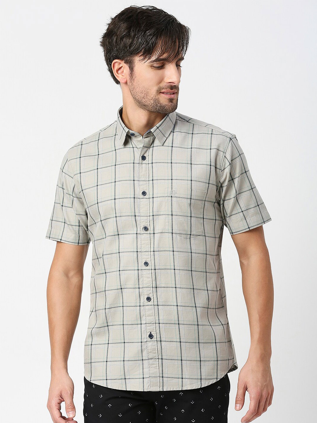 

DRAGON HILL Slim Fit Checked Cotton Casual Shirt, Grey
