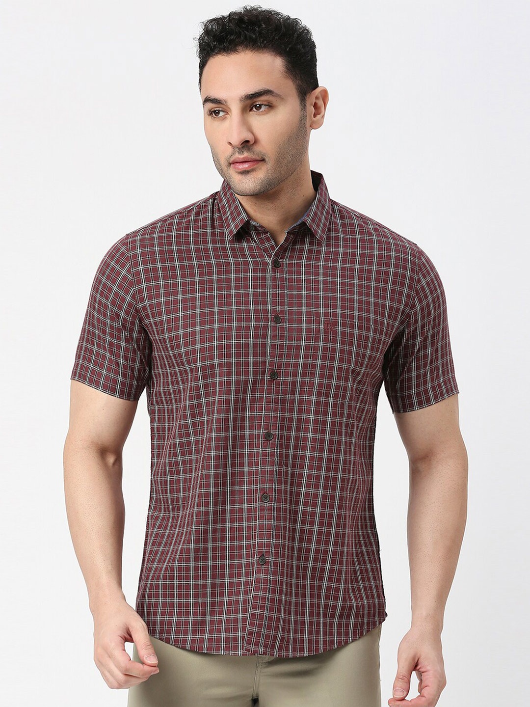 

DRAGON HILL Checked Slim Fit Cotton Casual Shirt, Maroon