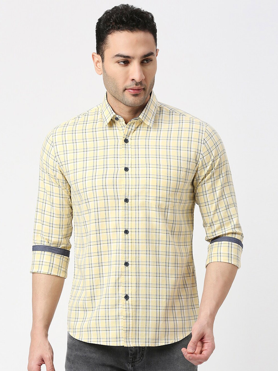 

DRAGON HILL Men Yellow Slim Fit Checked Casual Shirt