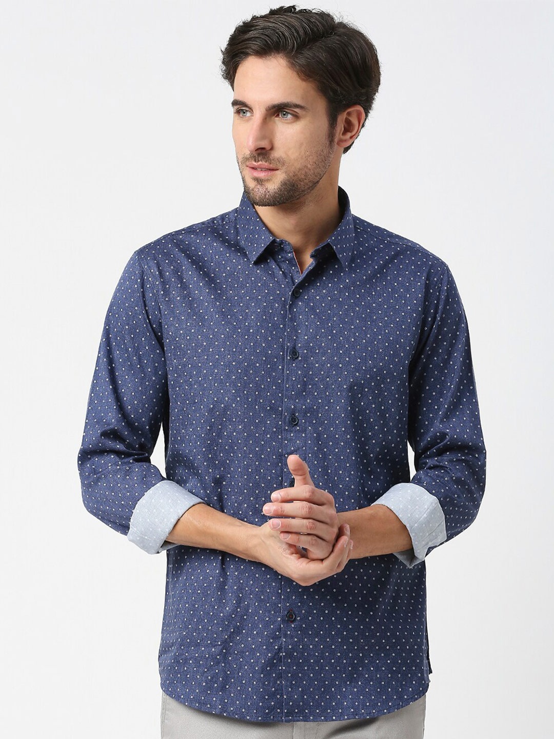 

DRAGON HILL Slim Fit Opaque Micro Ditsy Printed Casual Shirt, Blue