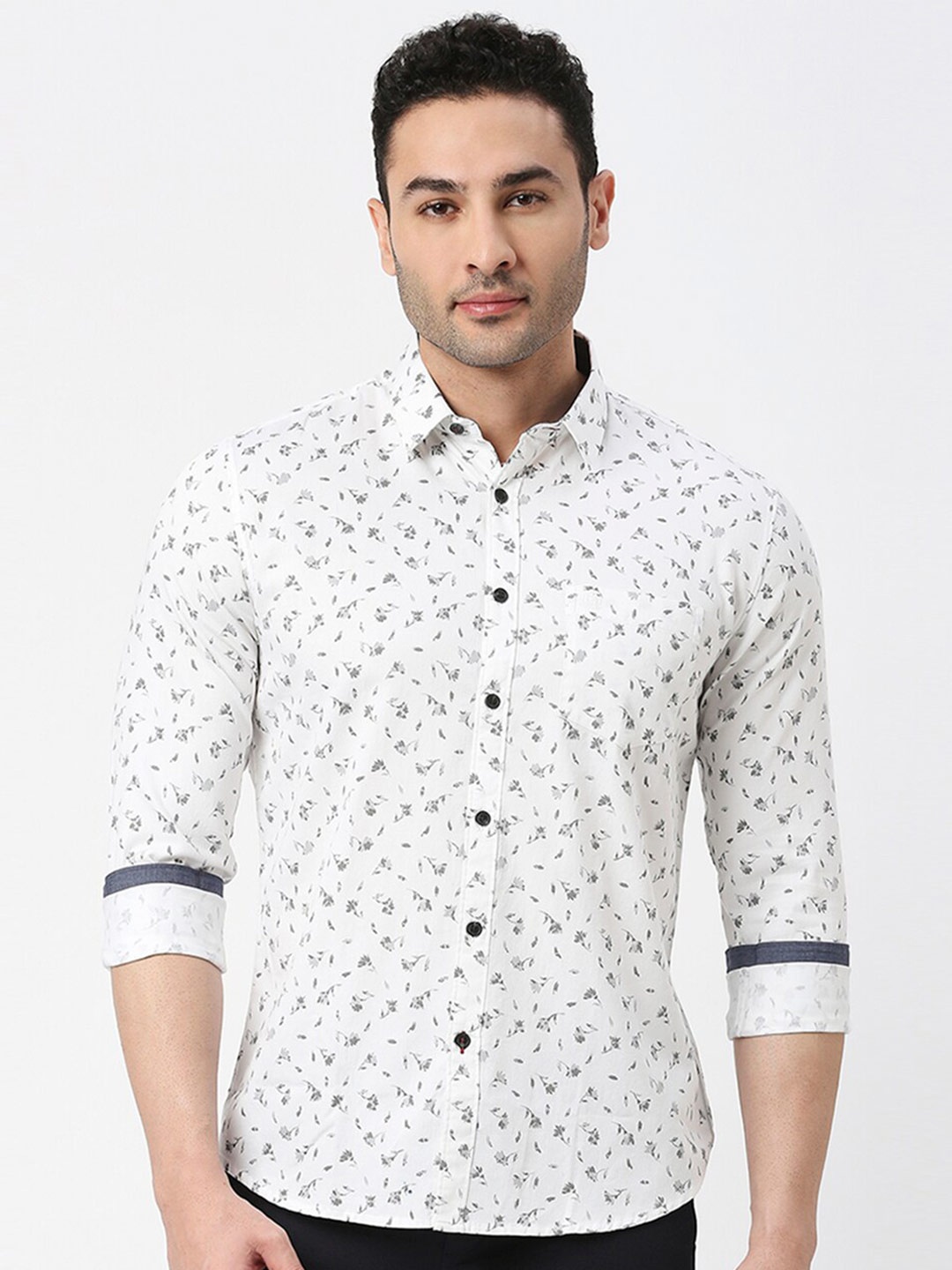 

DRAGON HILL Slim Fit Floral Printed Cotton Casual Shirt, White
