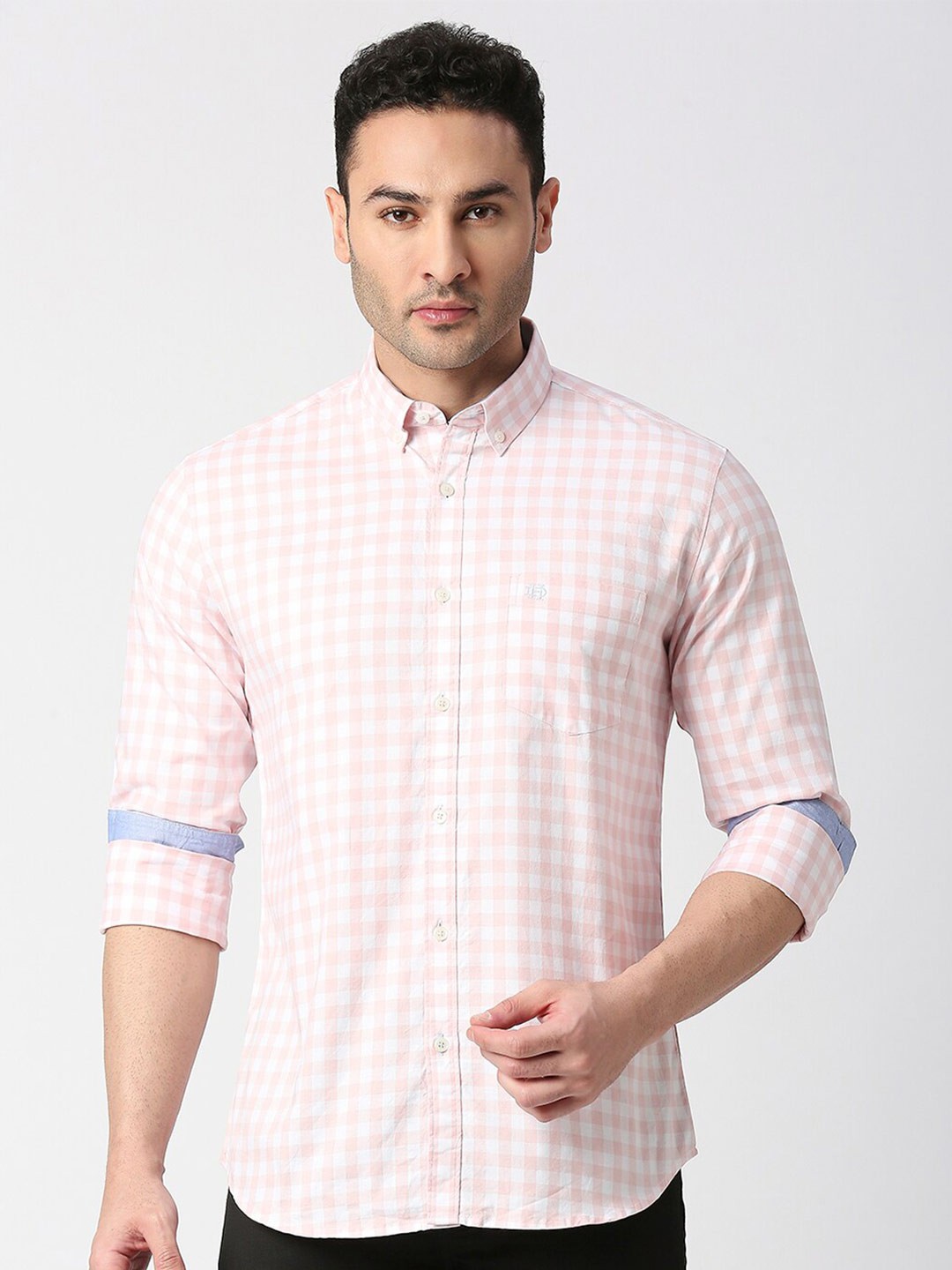 

DRAGON HILL Slim Fit Gingham Checks Cotton Casual Shirt, Pink