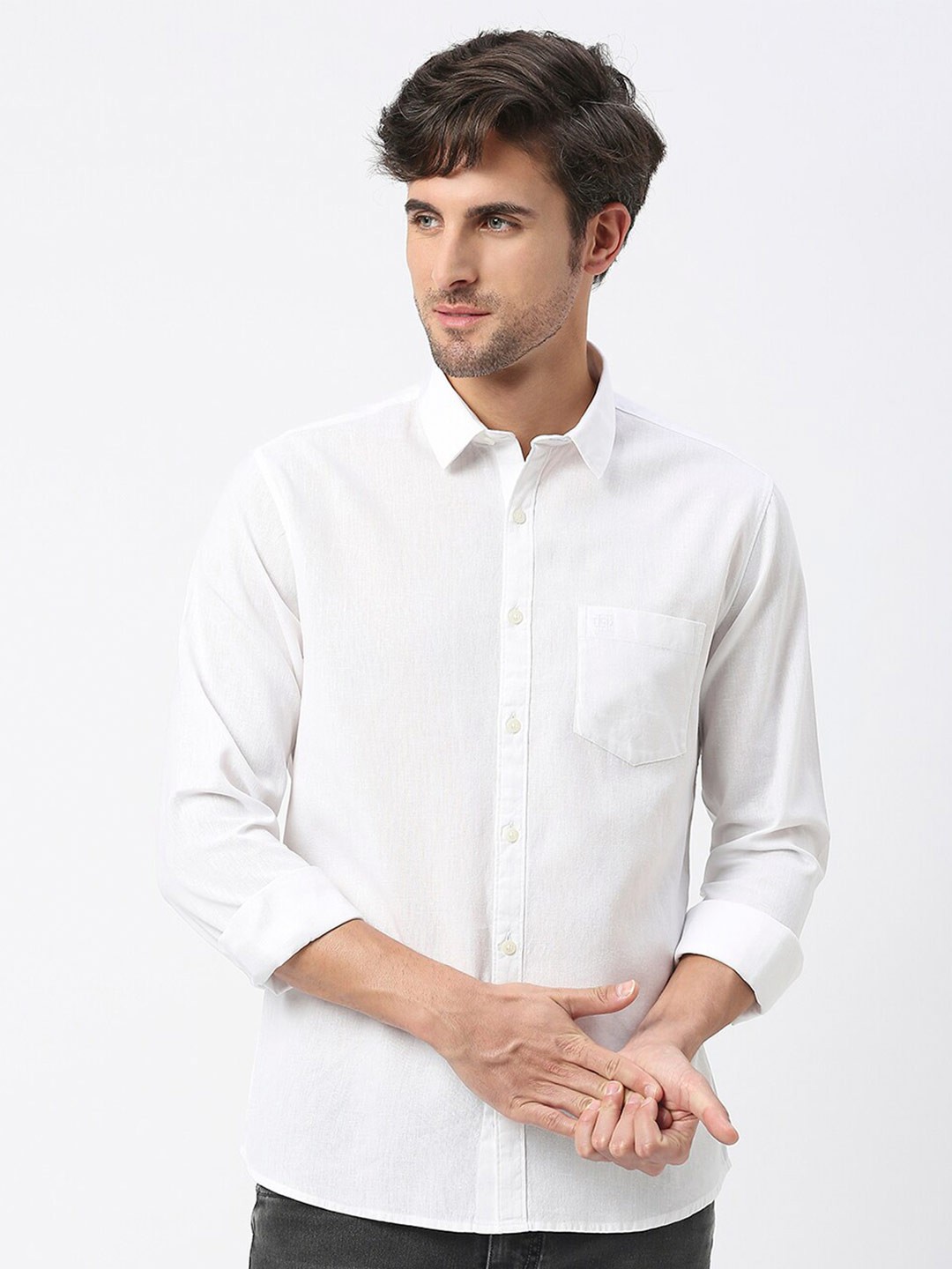 

DRAGON HILL Slim Fit Spread Collar Cotton Shirt, White