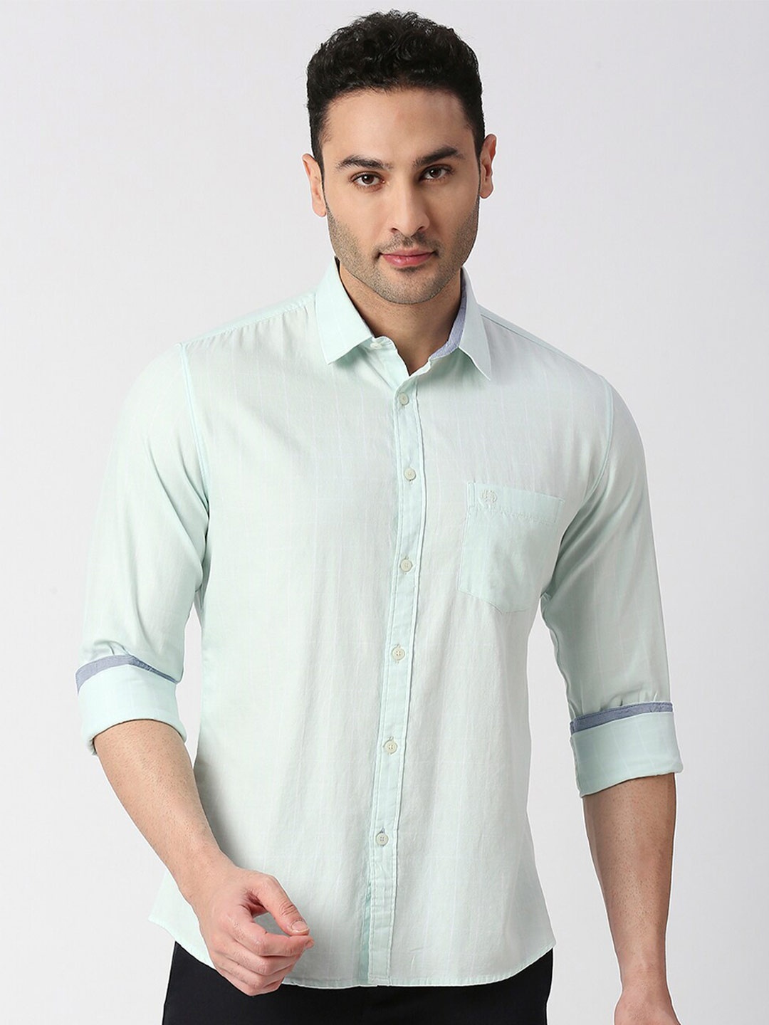 

DRAGON HILL Slim Fit Tartan Checks Cotton Casual Shirt, Green