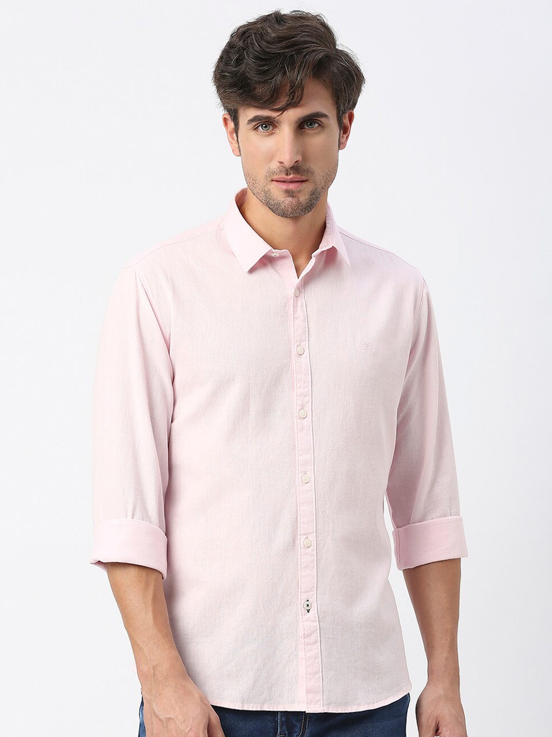 

DRAGON HILL Slim Fit Cotton Linen Casual Shirt, Pink