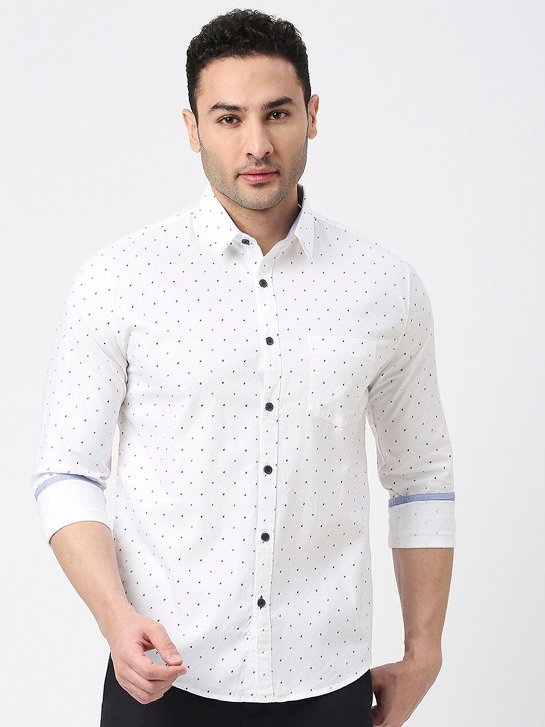 

DRAGON HILL Slim Fit Opaque Printed Casual Shirt, White