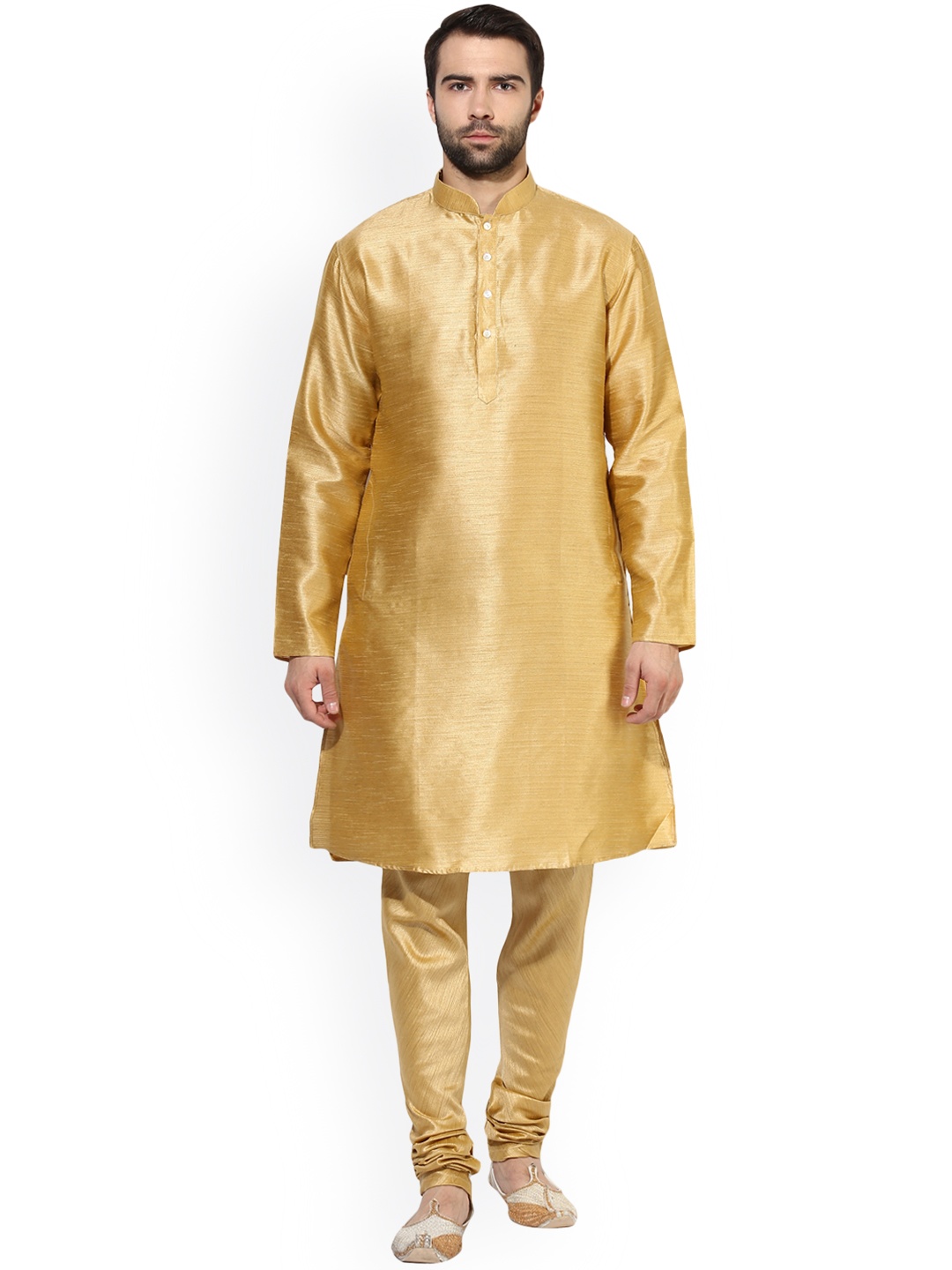 

KISAH Men Beige Self Design Kurta with Pyjamas