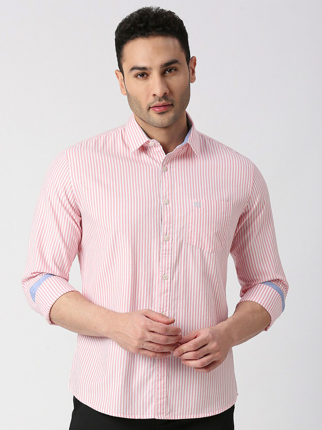 

DRAGON HILL Slim Fit Opaque Striped Casual Shirt, Pink