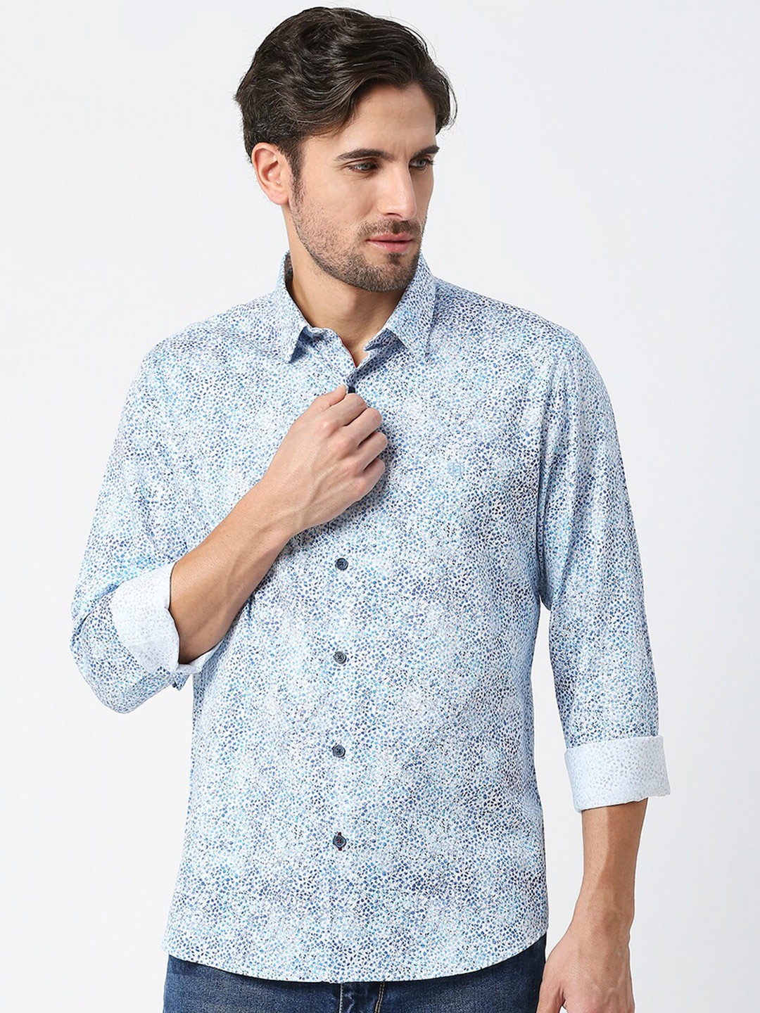 

DRAGON HILL Slim Fit Abstract Printed Satin Casual Shirt, Blue