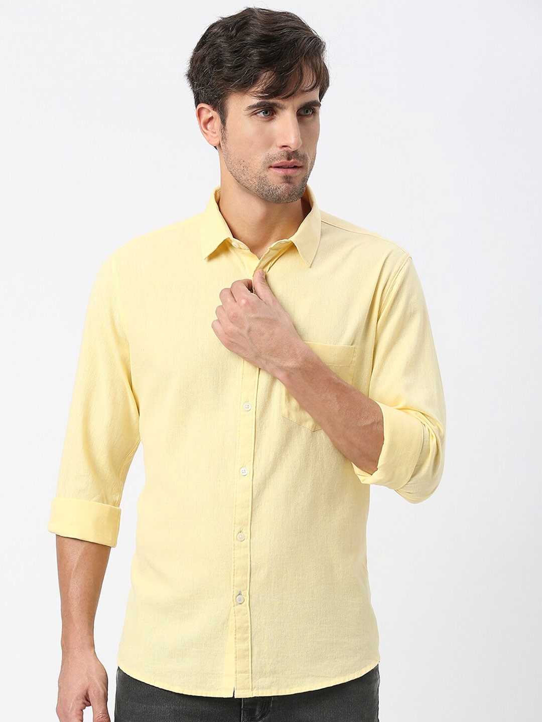 

DRAGON HILL Slim Fit Opaque Casual Shirt, Yellow