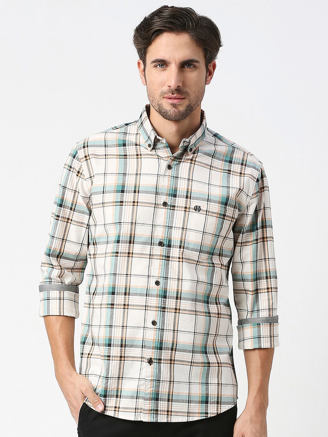 

DRAGON HILL Slim Fit Tartan Checked Casual Shirt, Beige