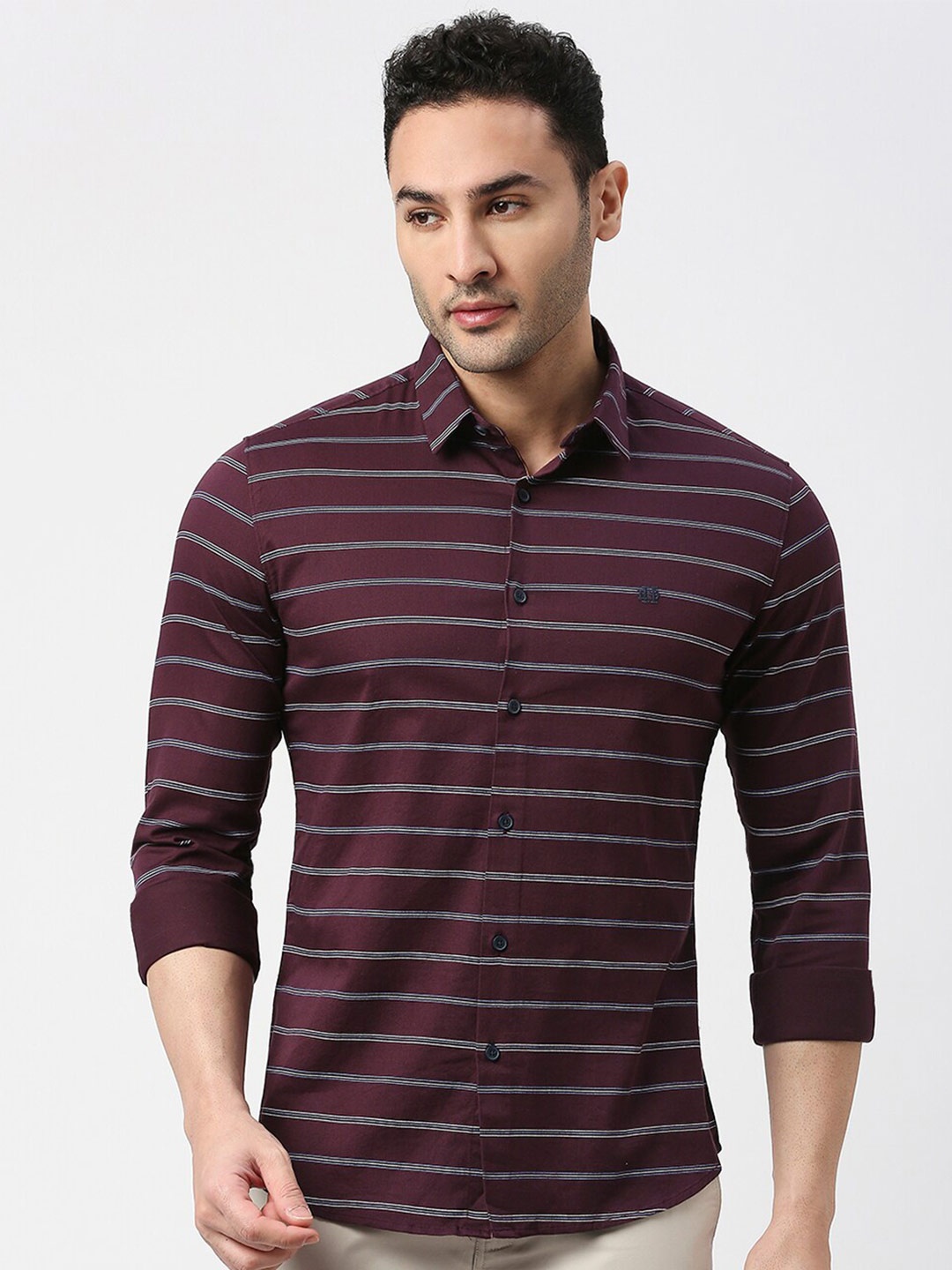 

DRAGON HILL Slim Fit Striped Casual Shirt, Maroon