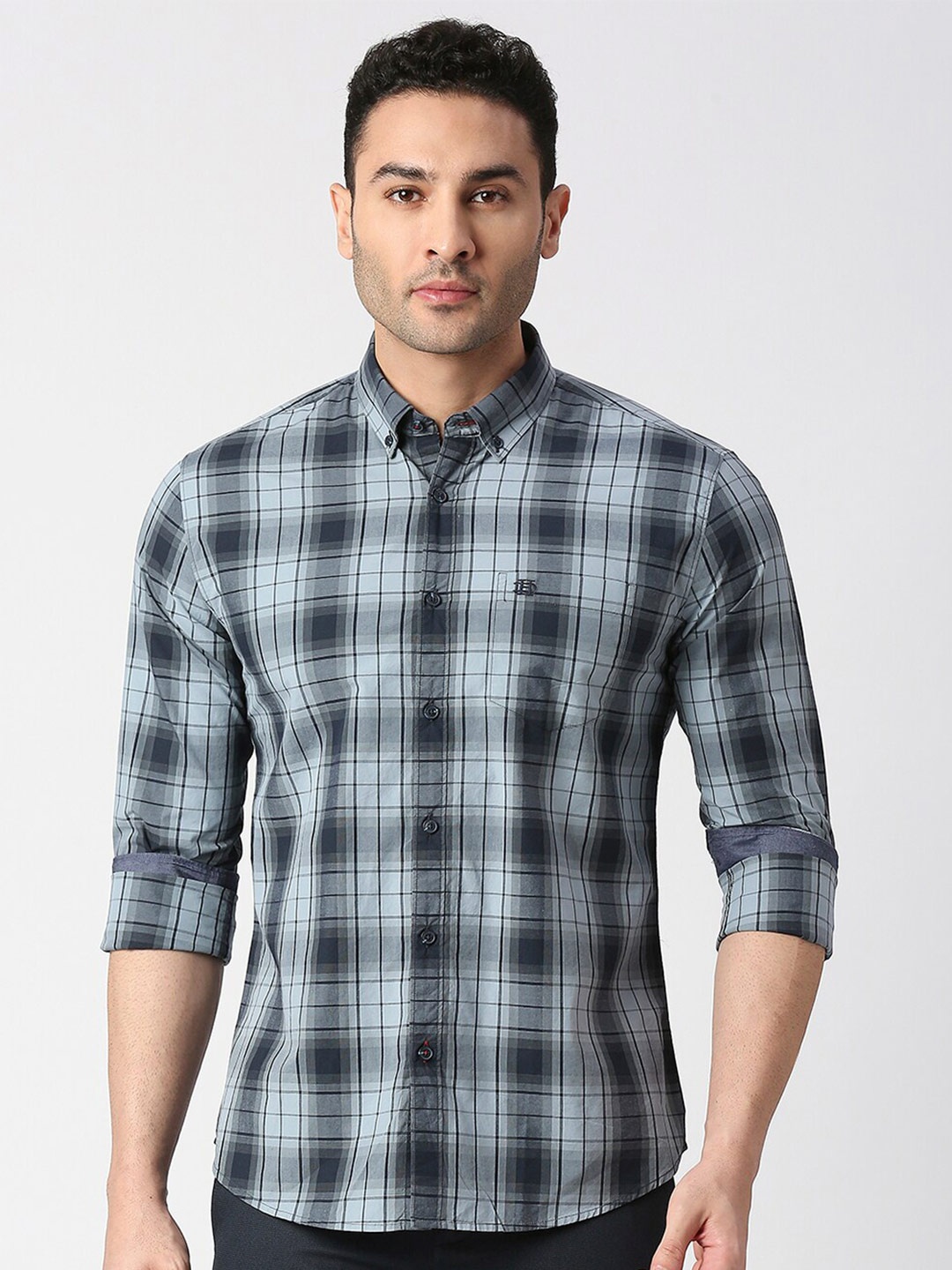 

DRAGON HILL Slim Fit Checked Casual Shirt, Blue