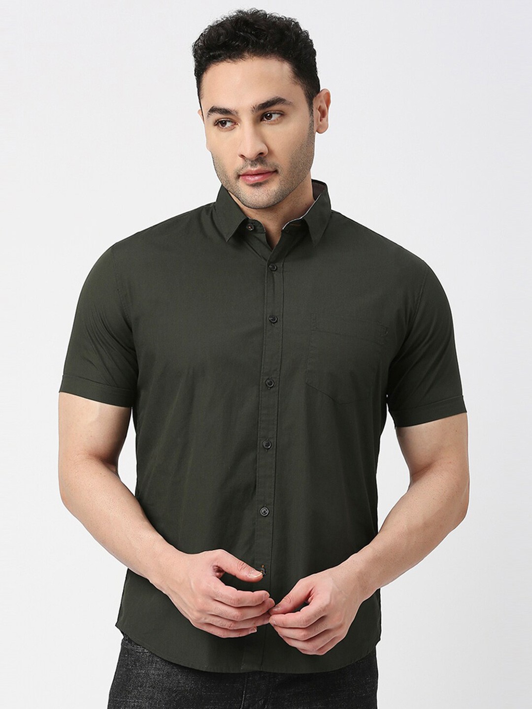 

DRAGON HILL Slim Fit Cotton Casual Shirt, Green
