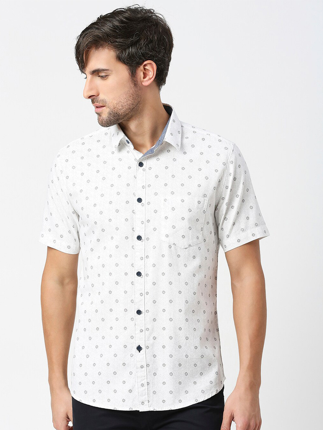 

DRAGON HILL Conversational Printed Slim Fit Cotton Casual Shirt, White