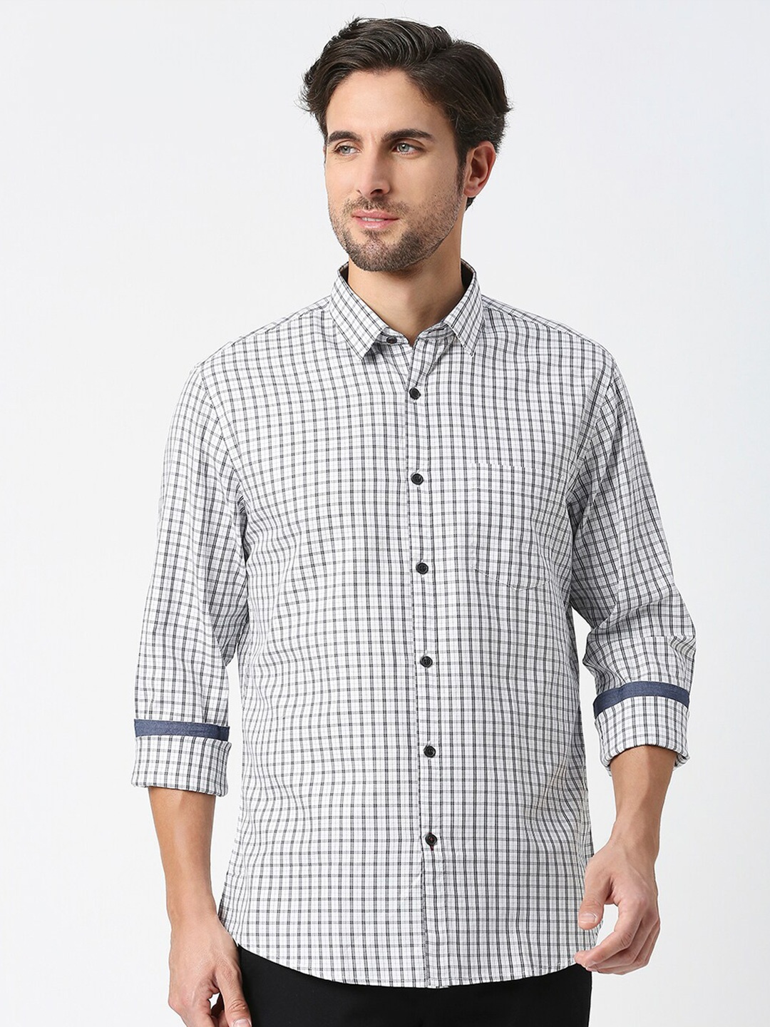 

DRAGON HILL Slim Fit Checked Cotton Casual Shirt, White