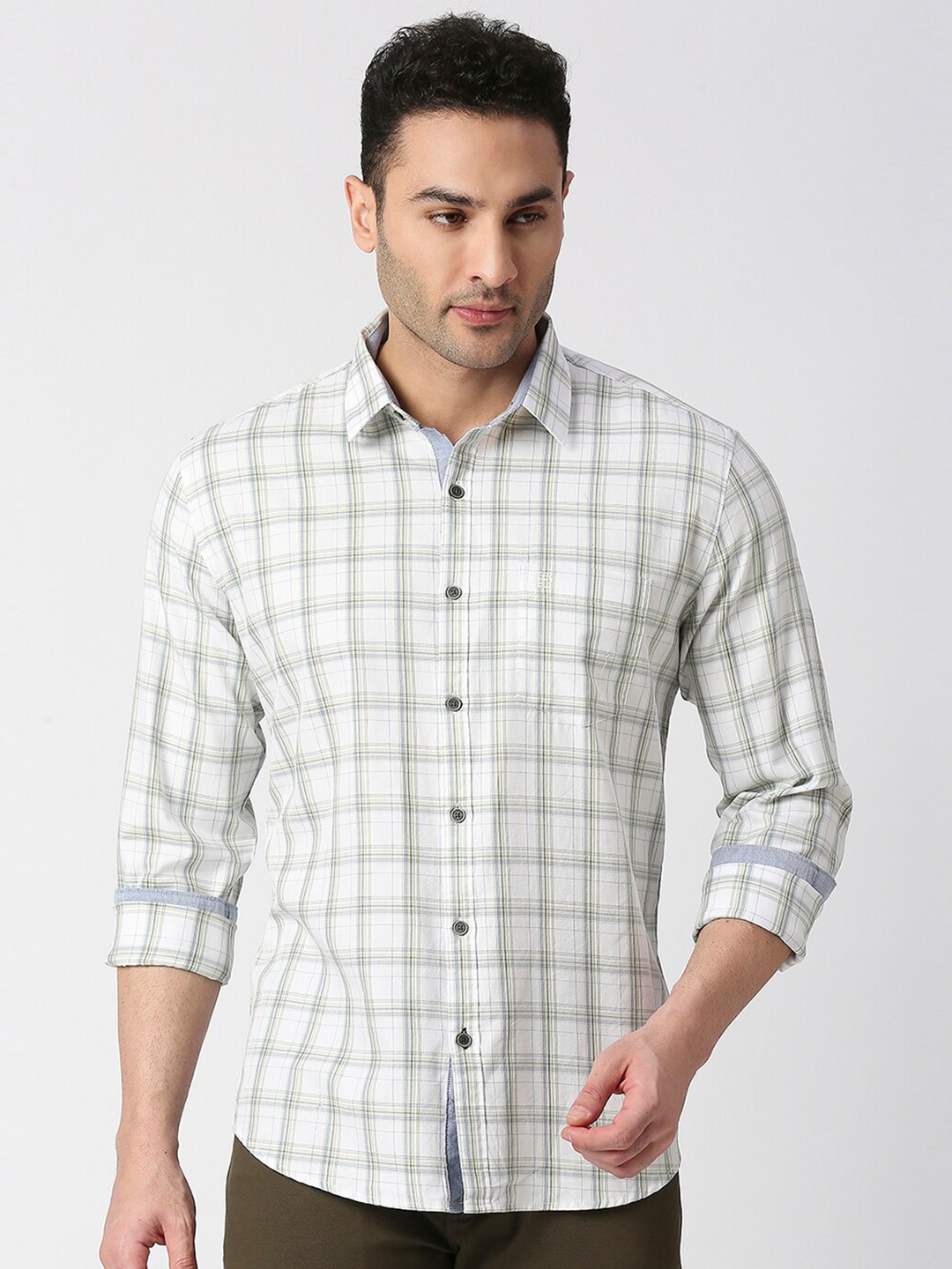 

DRAGON HILL Slim Fit Tartan Checked Twill Cotton Casual Shirt, White