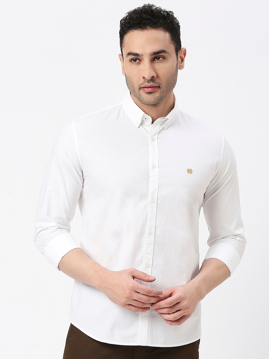 

DRAGON HILL Button-Down Collar Slim Fit Casual Cotton Shirt, White