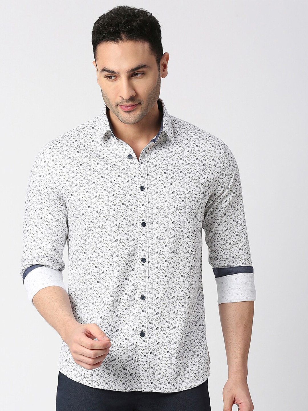 

DRAGON HILL Slim Fit Micro Printed Casual Cotton Shirt, White