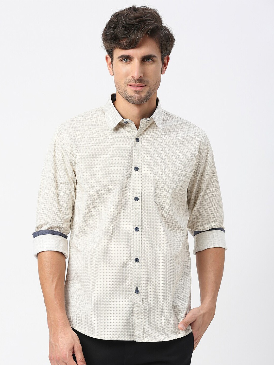 

DRAGON HILL Conversational Printed Slim Fit Cotton Casual Shirt, Beige