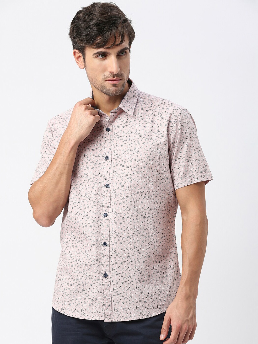 

DRAGON HILL Slim Fit Floral Printed Casual Shirt, Pink