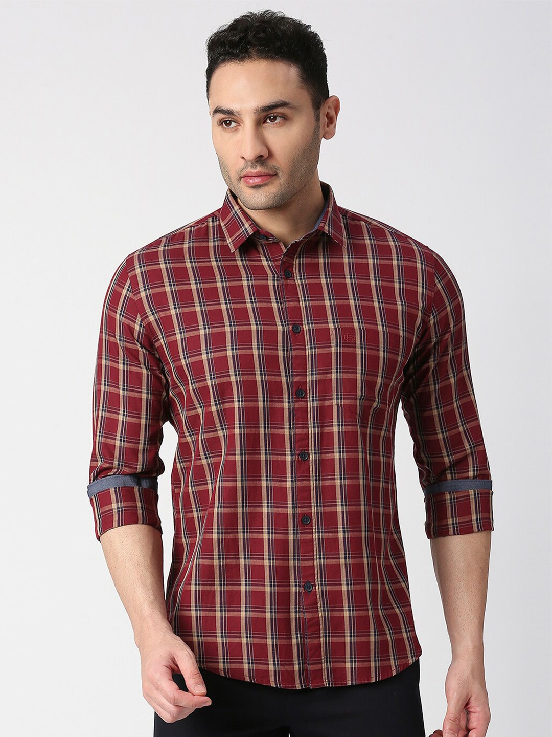 

DRAGON HILL Slim Fit Checked Casual Shirt, Maroon