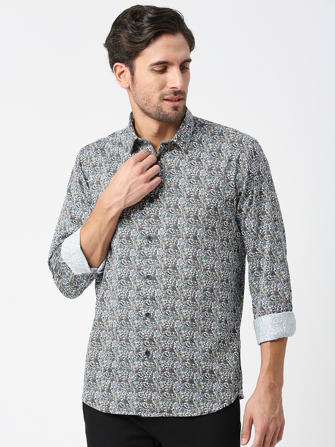 

DRAGON HILL Men Grey Slim Fit Printed Casual Shirt