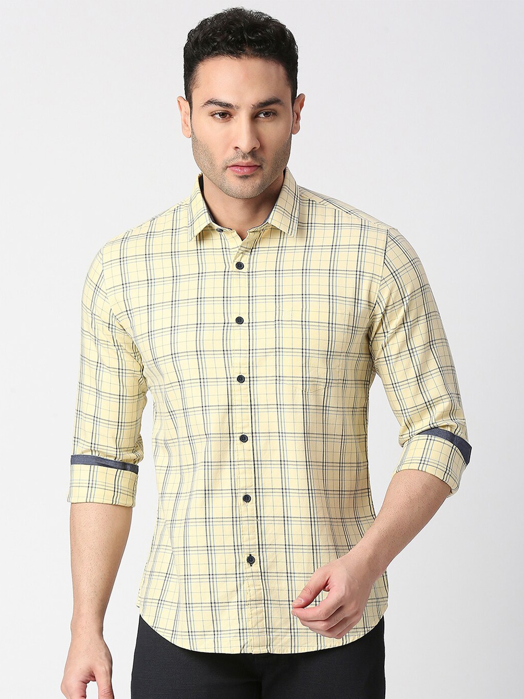 

DRAGON HILL Slim Fit Tartan Checks Checked Cotton Shirt, Yellow