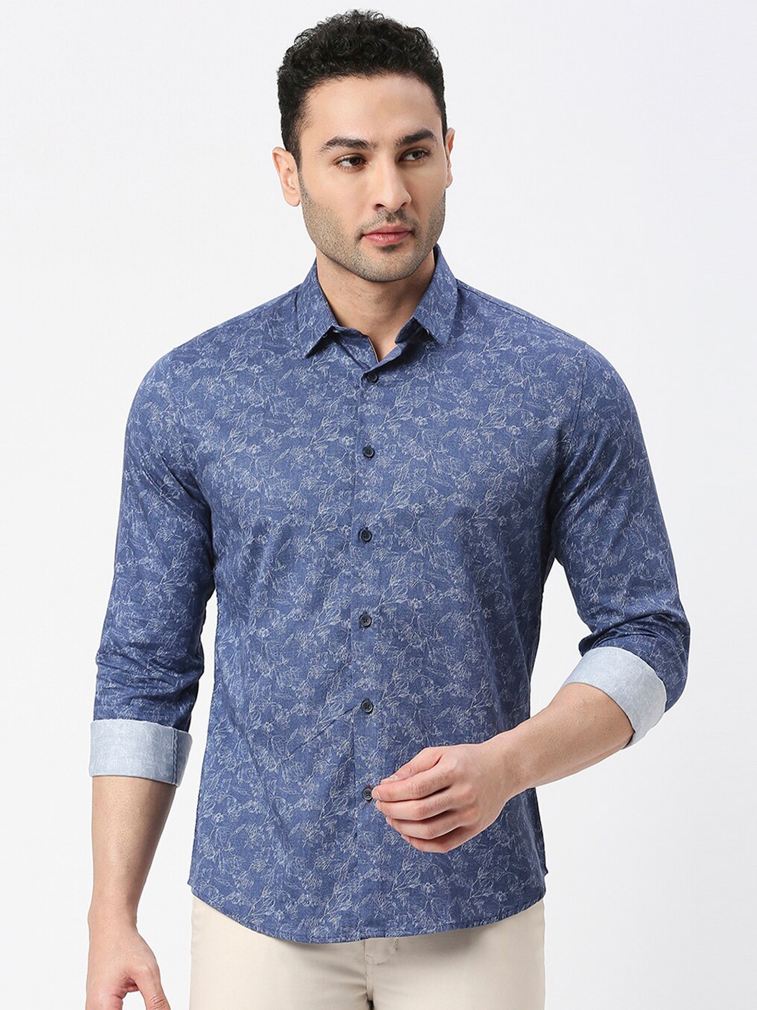 

DRAGON HILL Floral Printed Slim Fit Cotton Casual Shirt, Blue