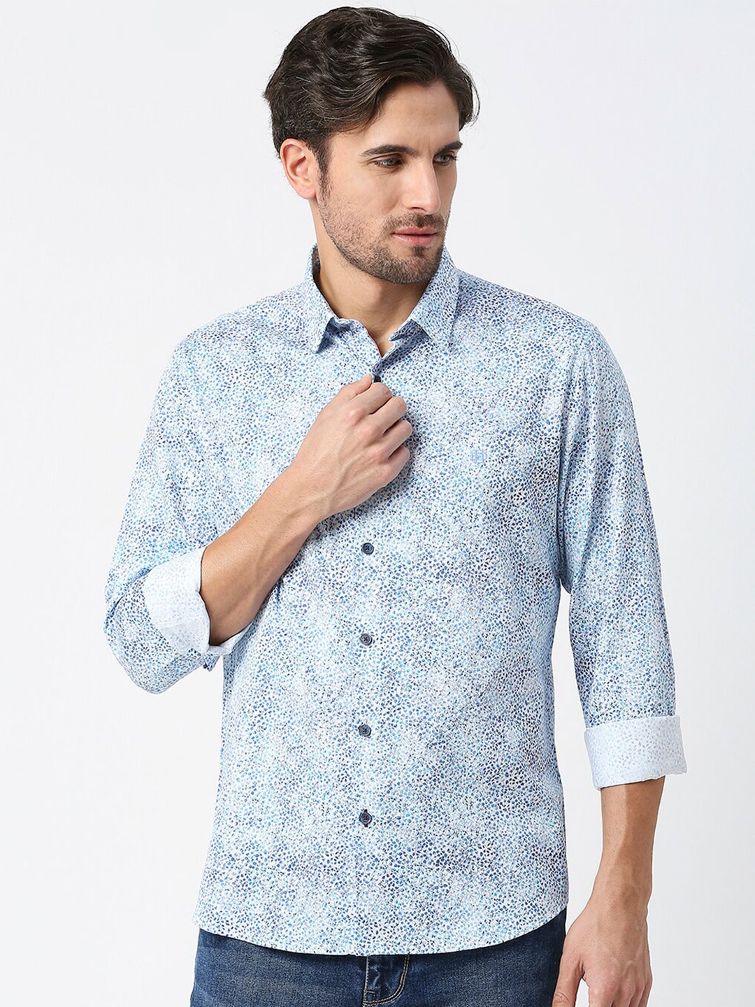 

DRAGON HILL Men Blue Slim Fit Floral Opaque Printed Casual Shirt