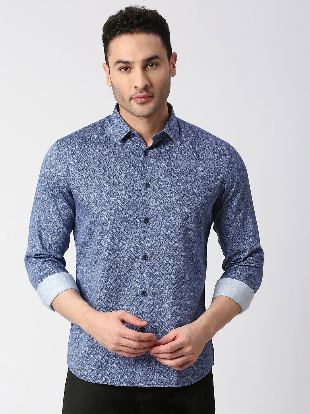 

DRAGON HILL Slim Fit Floral Opaque Printed Casual Shirt, Blue