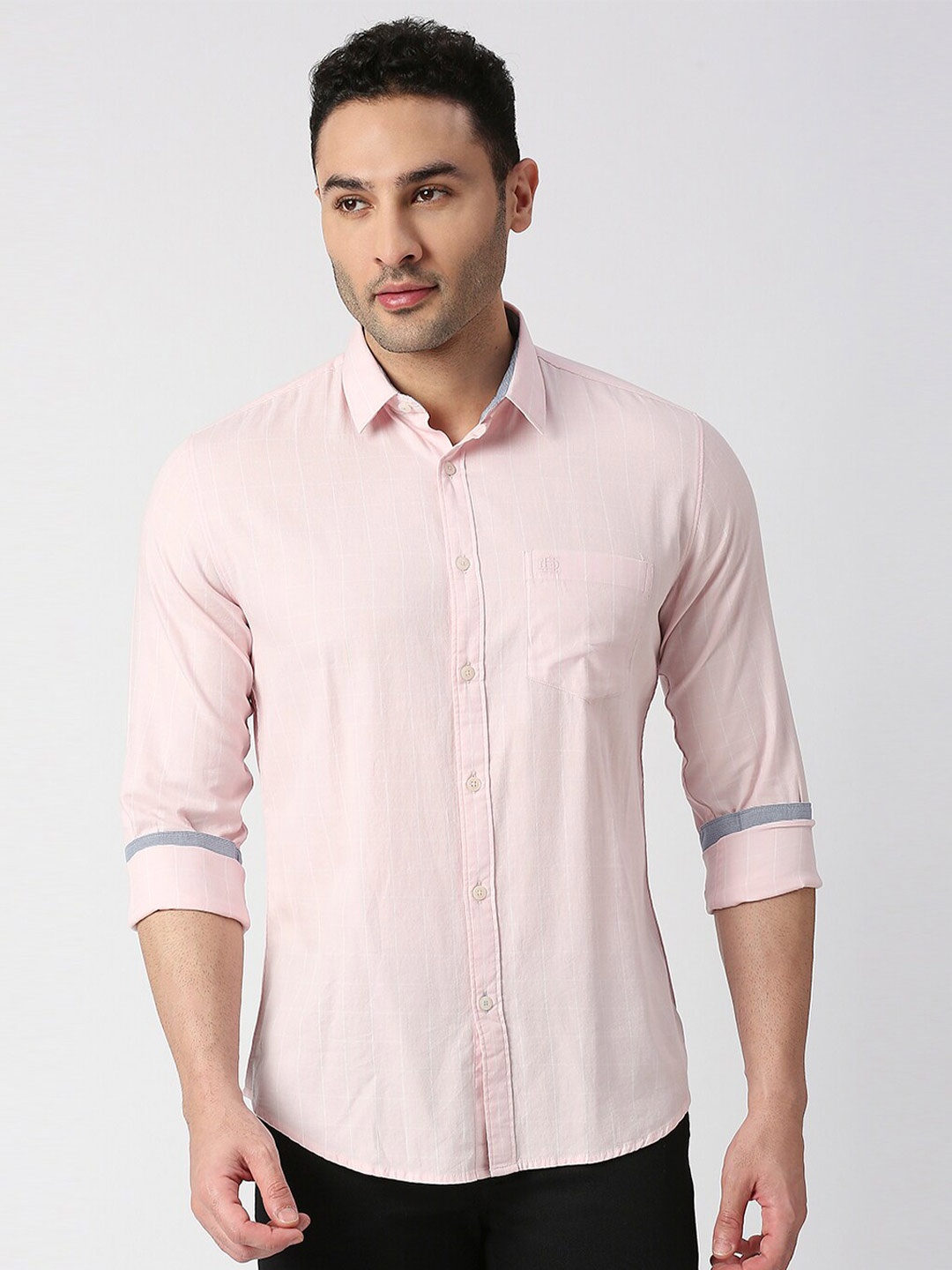 

DRAGON HILL Slim Fit Spread Collar Cotton Casual Shirt, Pink