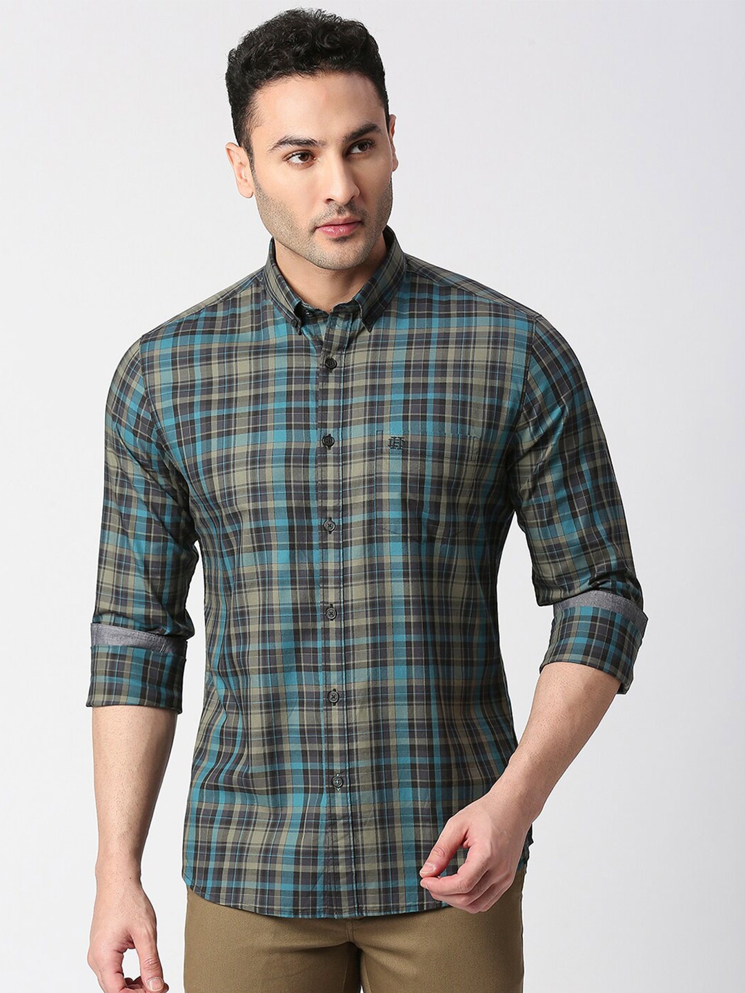 

DRAGON HILL Men Blue Slim Fit Tartan Checks Opaque Checked Casual Shirt