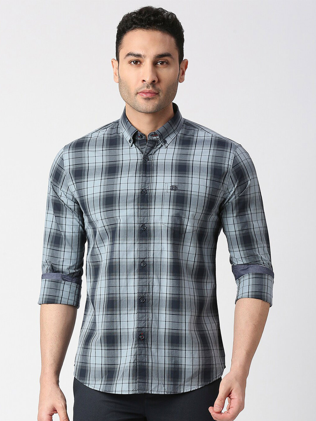 

DRAGON HILL Slim Fit Tartan Checked Cotton Casual Shirt, Blue