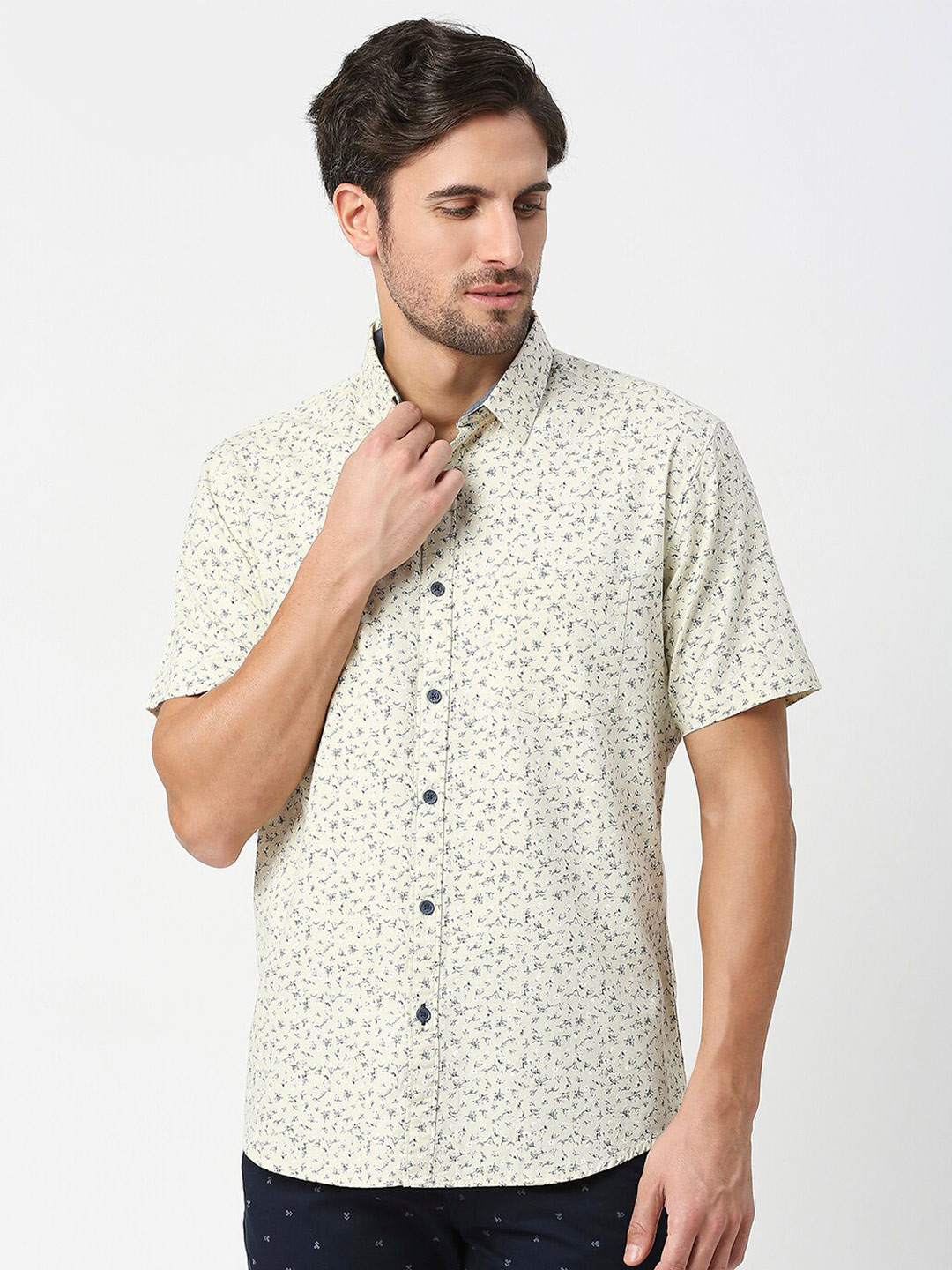 

DRAGON HILL Slim Fit Floral Printed Cotton Casual Shirt, Yellow