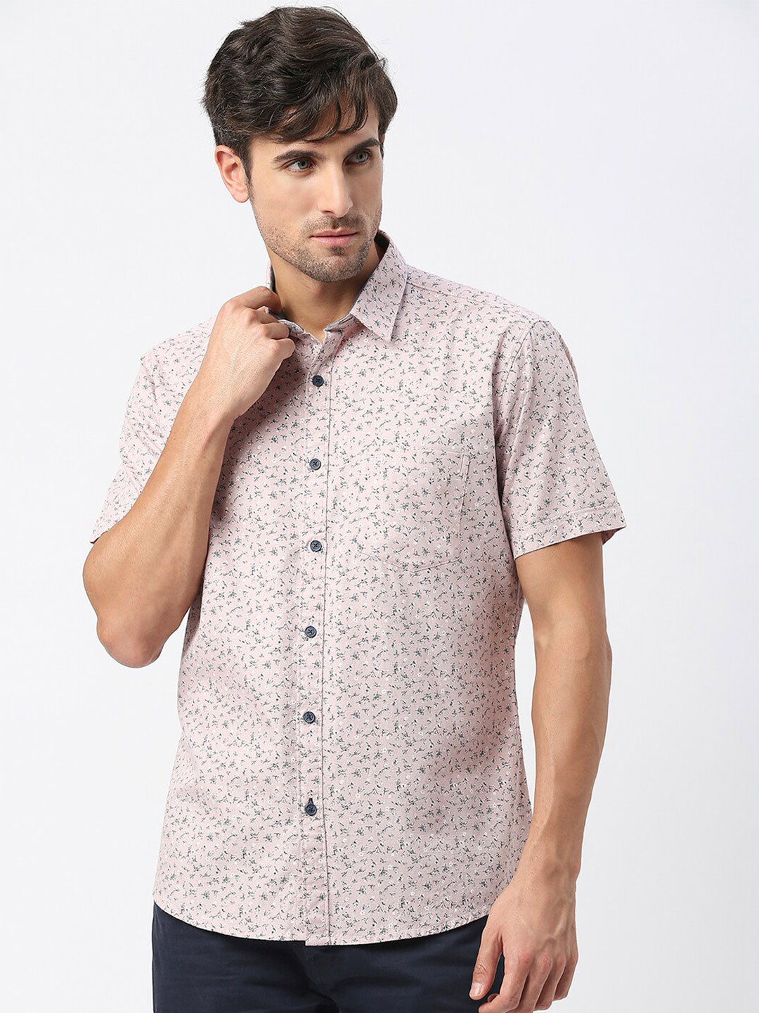 

DRAGON HILL Slim Fit Floral Printed Cotton Casual Shirt, Pink