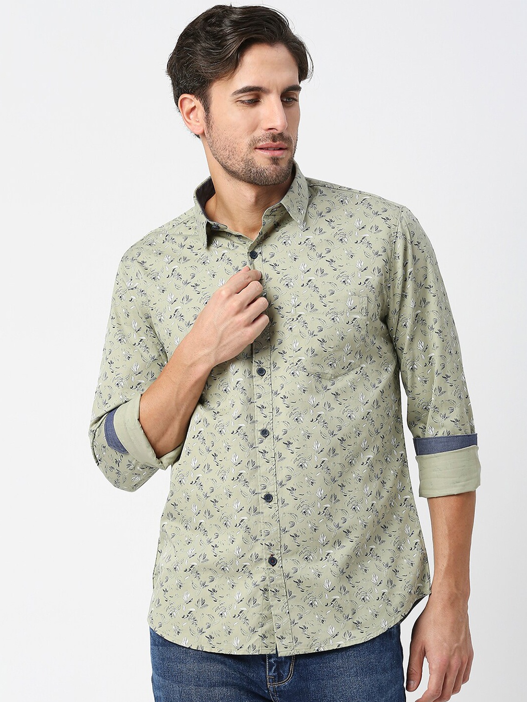 

DRAGON HILL Slim Fit Printed Casual Shirt, Green