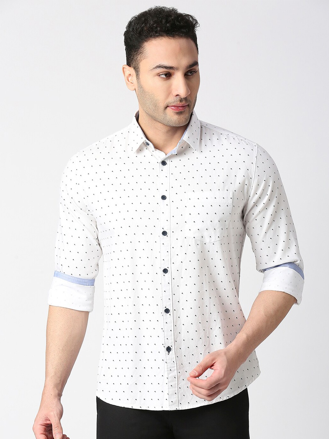 

DRAGON HILL Slim Fit Micro Ditsy Printed Cotton Casual Shirt, White