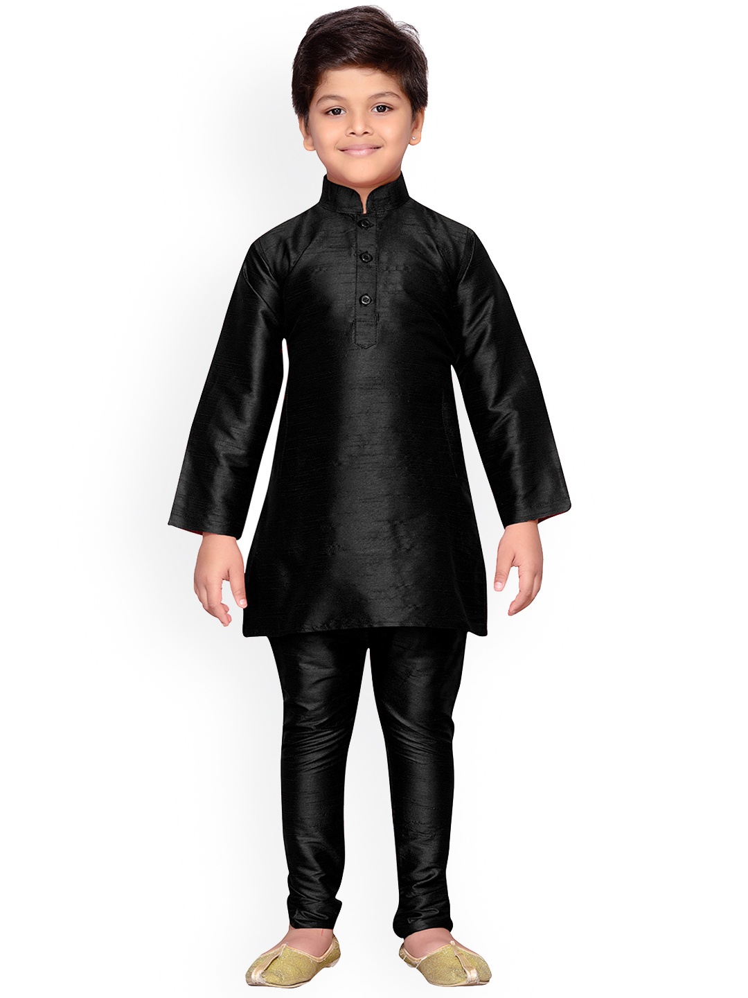 

Aj DEZInES Boys Mandarin Collar Straight Kurta with Churidar, Black