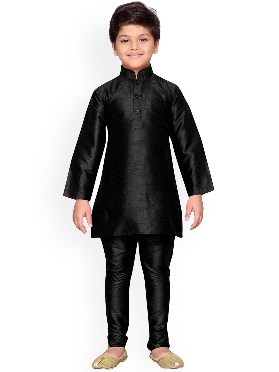 

Aj DEZInES Boys Mandarin Collar Straight Kurta with Churidar, Black