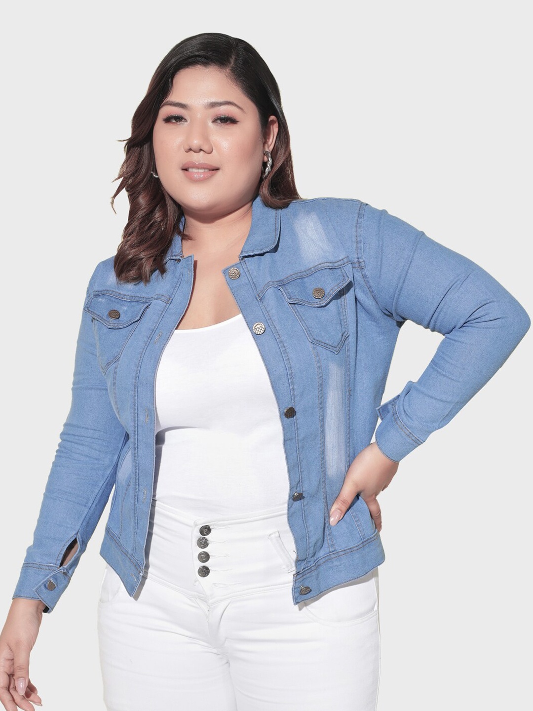 

BUY NEW TREND Plus Size Washed Lightweight Denim Jacket, Blue