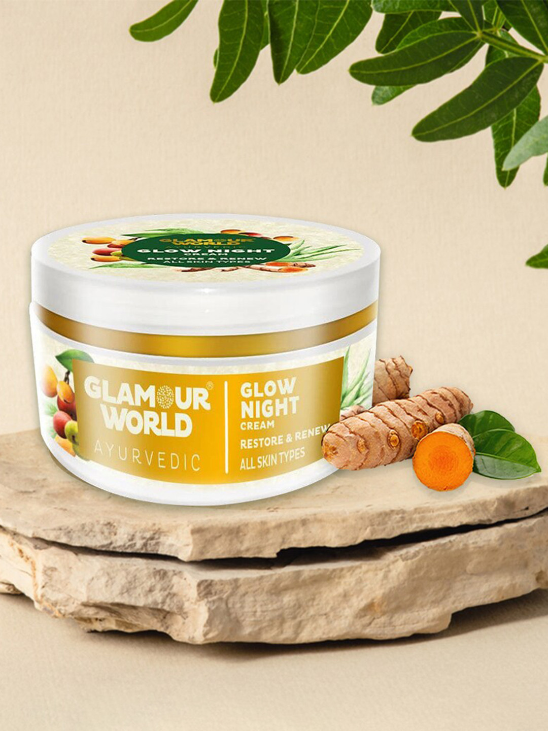 

Glamour World Ayurvedic Restore & Renew Glow Night Cream with Aloevera & Turmeric - 50 g, White