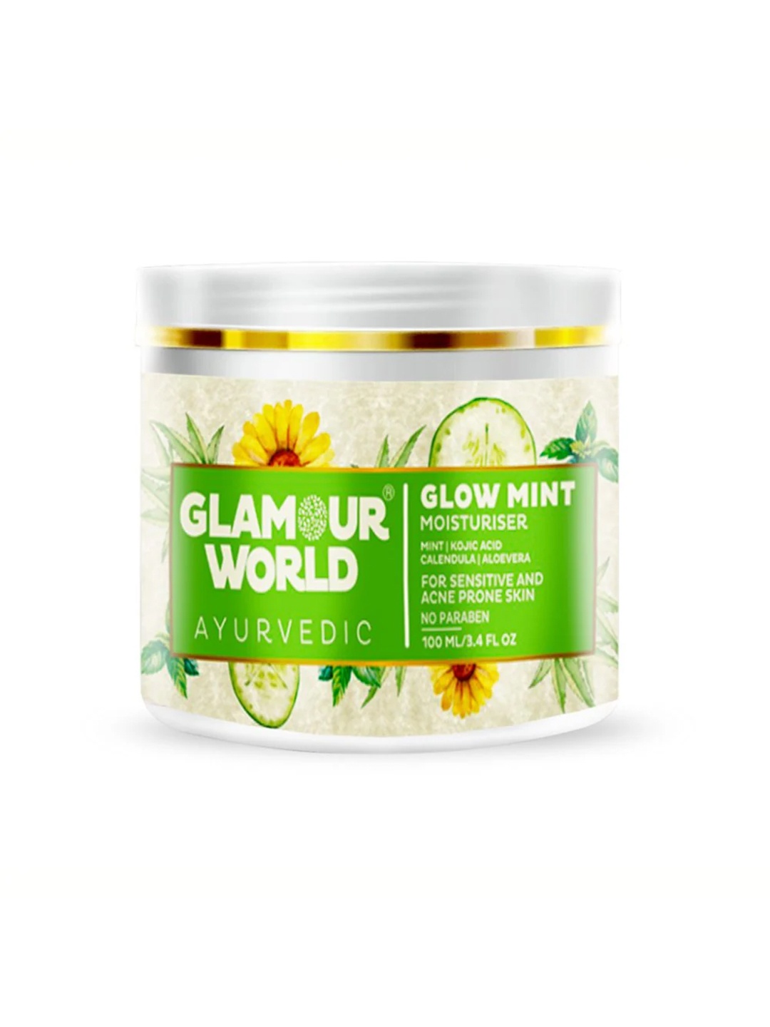 

Glamour World Ayurvedic Glow Mint Moisturiser with Aloevera & Cucumber - 100 ml, Yellow