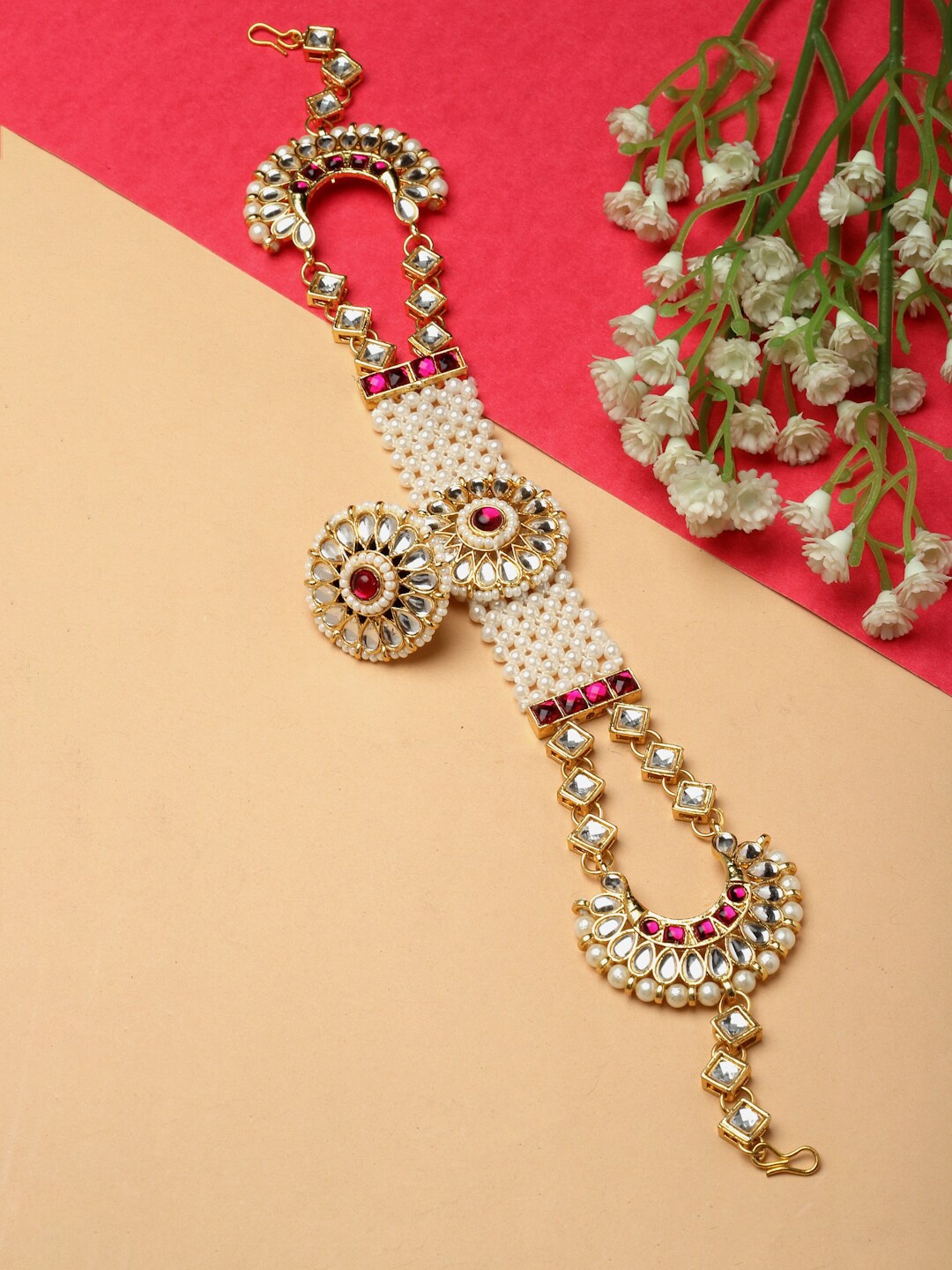 

ZENEME Gold-Plated Stone-Studded Sheeshphool