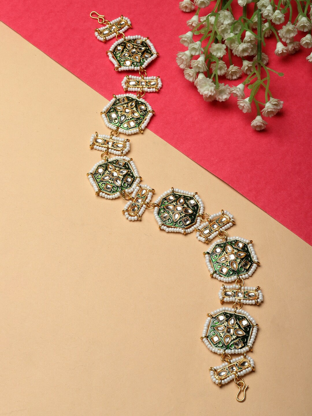 

ZENEME Gold-Plated Kundan-Studded & Beaded Matha Patti
