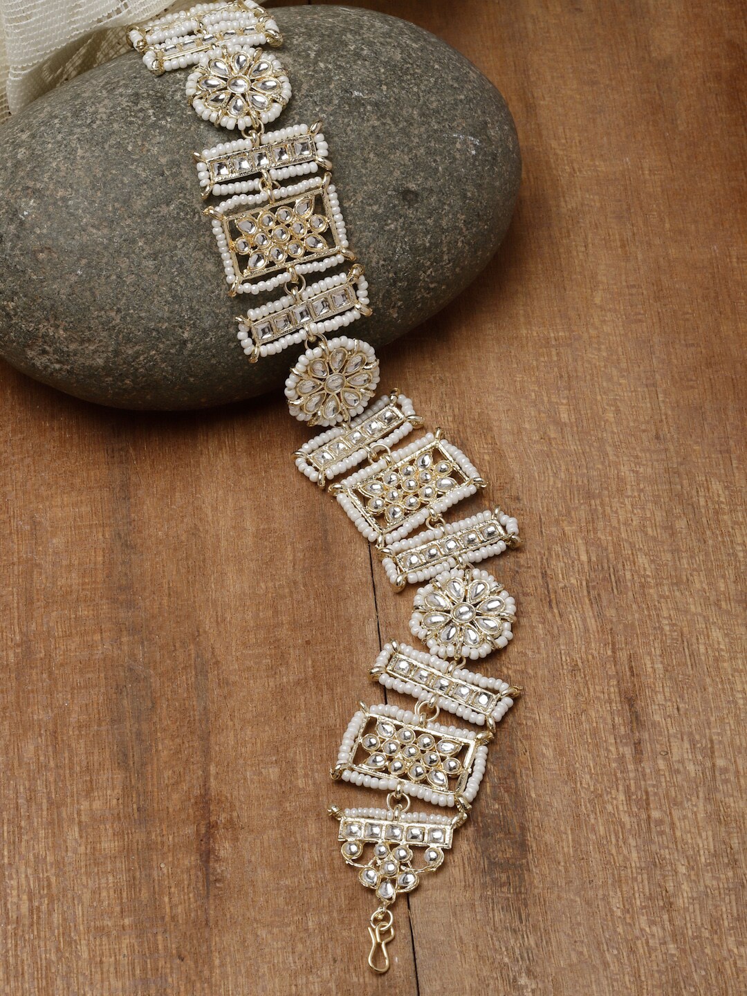 

ZENEME Gold-Plated Kundan-Studded & Beaded Matha Patti