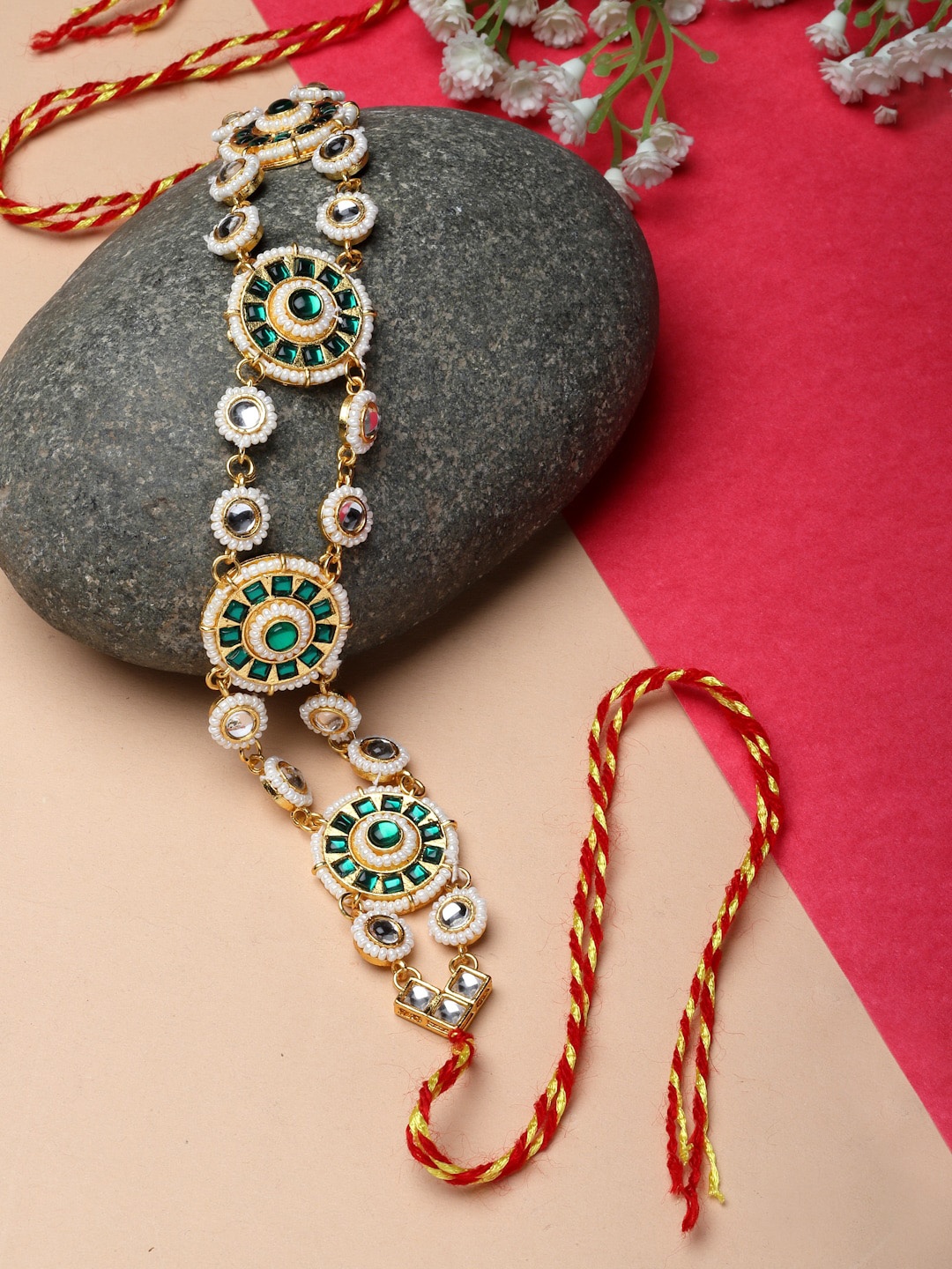 

ZENEME Gold-Plated Stones Studded & Beaded Matha Patti