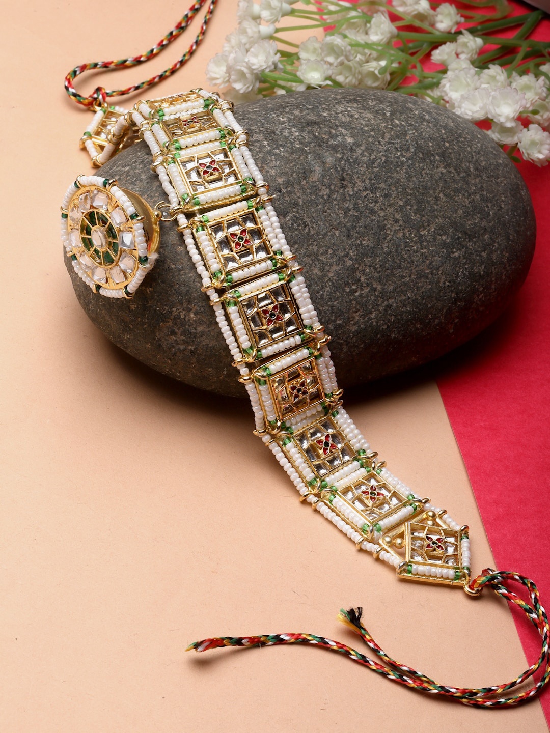 

ZENEME Gold-Plated Stone-Studded Borla Mathapatti