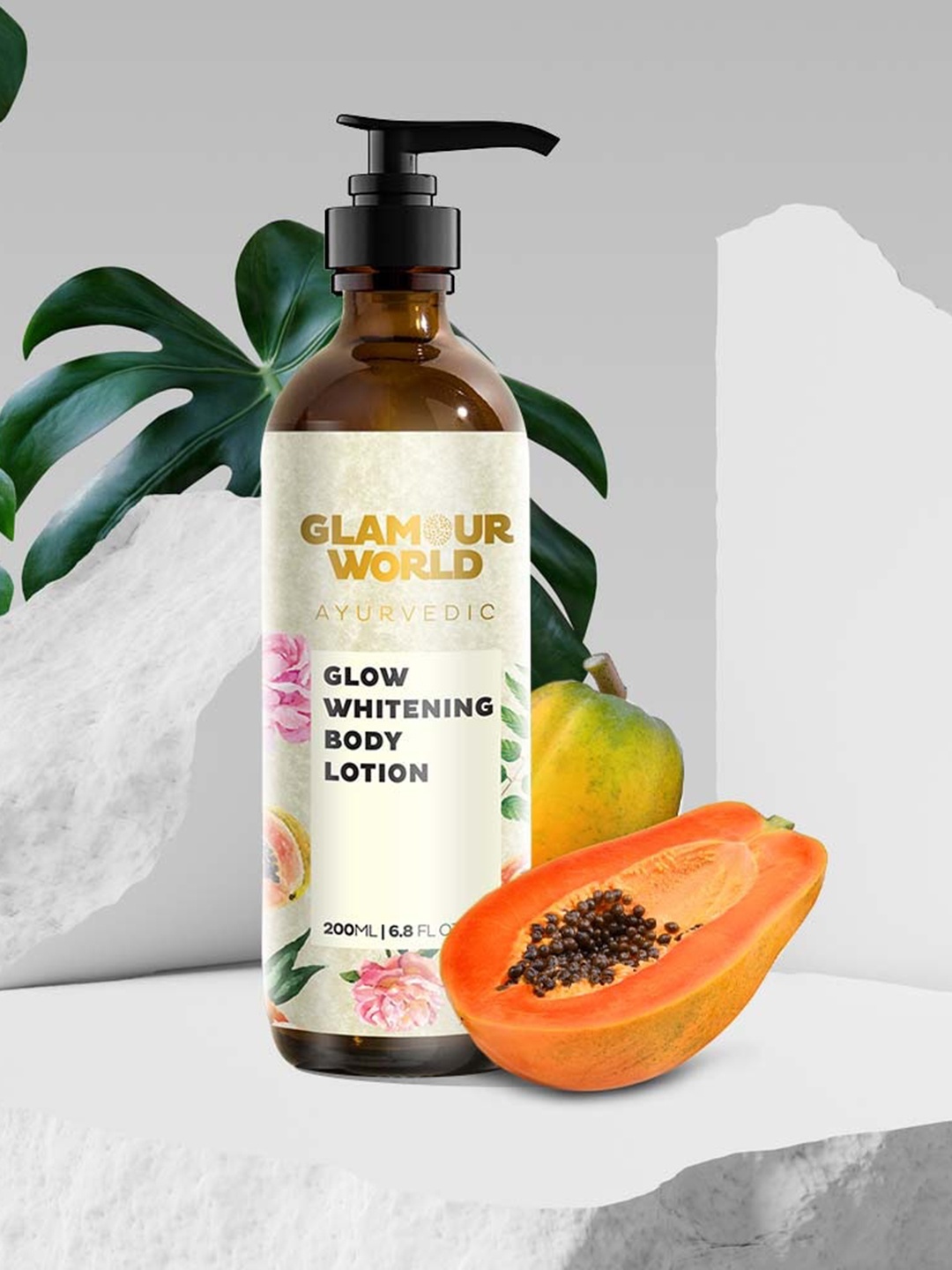 

Glamour World Ayurvedic Glow Whitening Body Lotion with Papaya - 200 ml, White