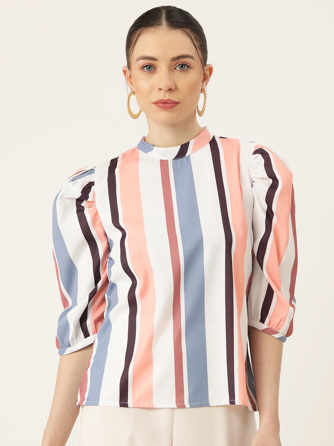 

ZIZO By Namrata Bajaj Striped Puff Sleeve Top, Multi